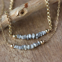 Rough Grey Diamond Bar Necklace, 14k Gold Filled