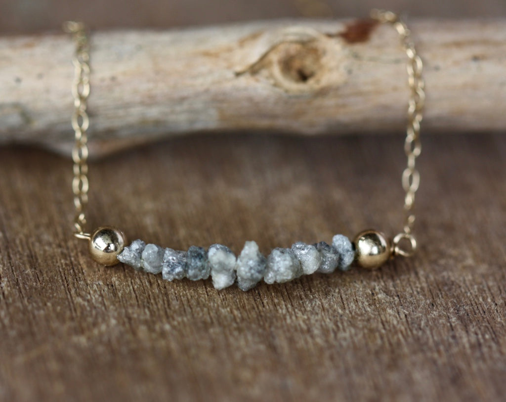 Rough Grey Diamond Bar Necklace, 14k Gold Filled