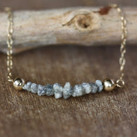 Rough Grey Diamond Bar Necklace, 14k Gold Filled