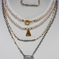 Moonstone and Labradorite Necklace, Oxidized Sterling Silver Chain