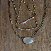 Moonstone and Labradorite Necklace, Oxidized Sterling Silver Chain