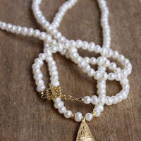 Long Freshwater Pearl Necklace with A Gold Vermeil Buddha Pendant
