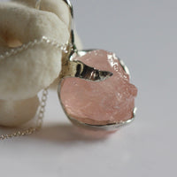 Sterling Silver Necklace with a Raw Peachy Pink Morganite Pendant