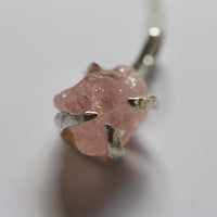 Sterling Silver Necklace with a Raw Peachy Pink Morganite Pendant
