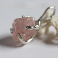 Sterling Silver Necklace with a Raw Peachy Pink Morganite Pendant