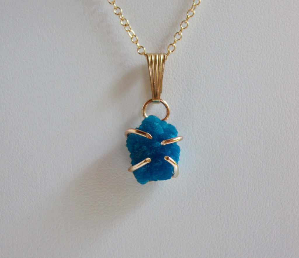 14k Gold Filled Chain Necklace with a Natural Blue Cavansite Crystal Pendant
