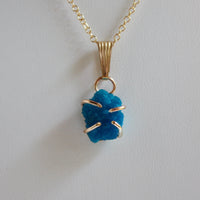 14k Gold Filled Chain Necklace with a Natural Blue Cavansite Crystal Pendant