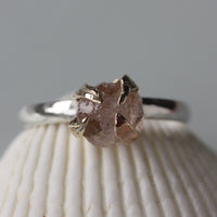 Rough Peachy Pink Morganite Ring, 9k Solid Gold and Sterling Silver