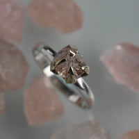 Rough Peachy Pink Morganite Ring, 9k Solid Gold and Sterling Silver