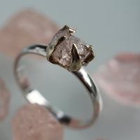 Rough Peachy Pink Morganite Ring, 9k Solid Gold and Sterling Silver
