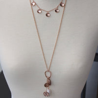 Long 14k Rose Gold Filled Chain Necklace with Charm and Pearl Tassel