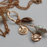 Long 14k Rose Gold Filled Chain Necklace with Charm and Pearl Tassel