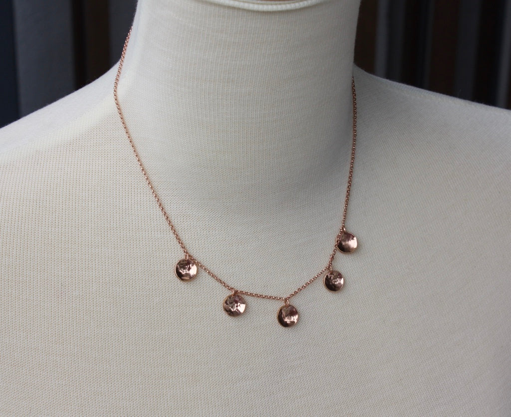 14k Rose Gold Filled Chain Necklace with Hammered Round Disc Charms
