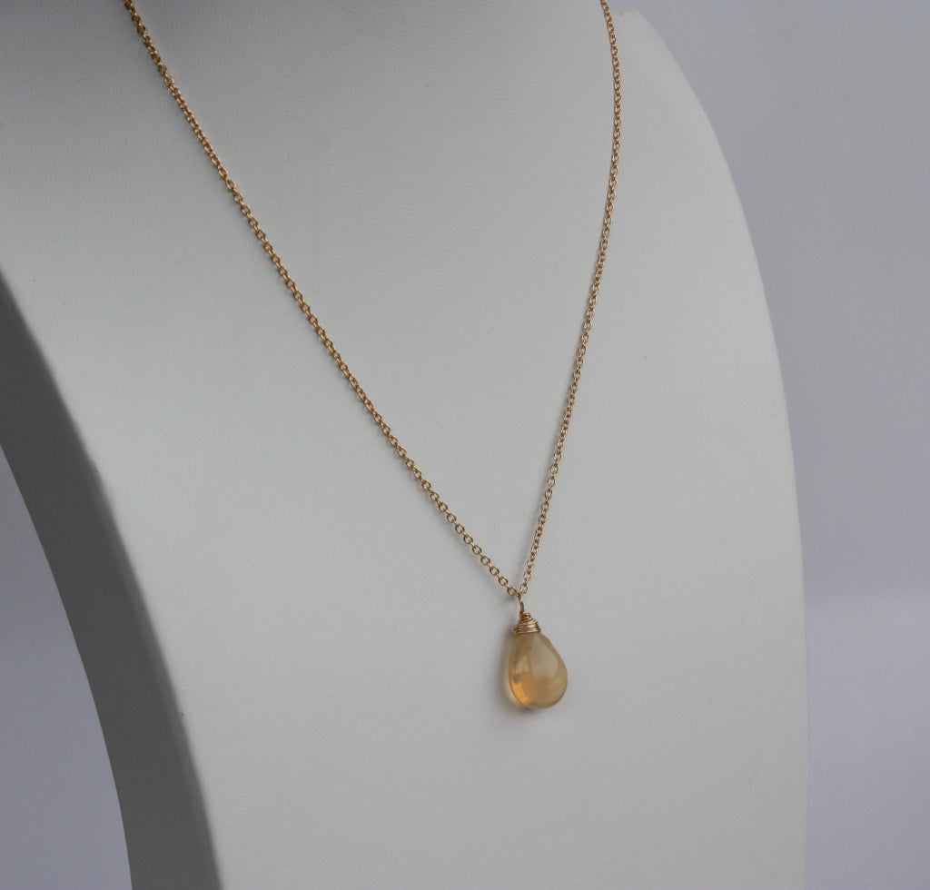 Honey Color Ethiopian Welo Opal Pendant with 14k Gold Filled Cable Chain