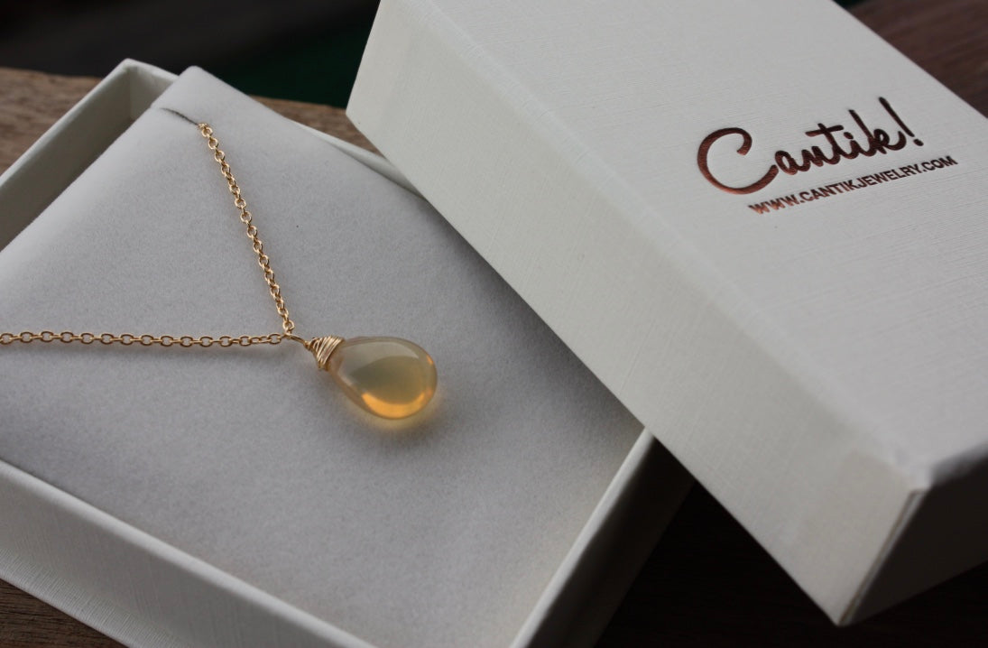 Honey Color Ethiopian Welo Opal Pendant with 14k Gold Filled Cable Chain