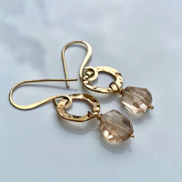 Brazilian Imperial Topaz and Hammered Hoop Earrings