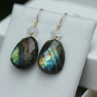 Large Labradorite and Herkimer Diamond Earrings