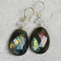 Large Labradorite and Herkimer Diamond Earrings