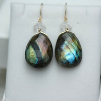 Large Labradorite and Herkimer Diamond Earrings