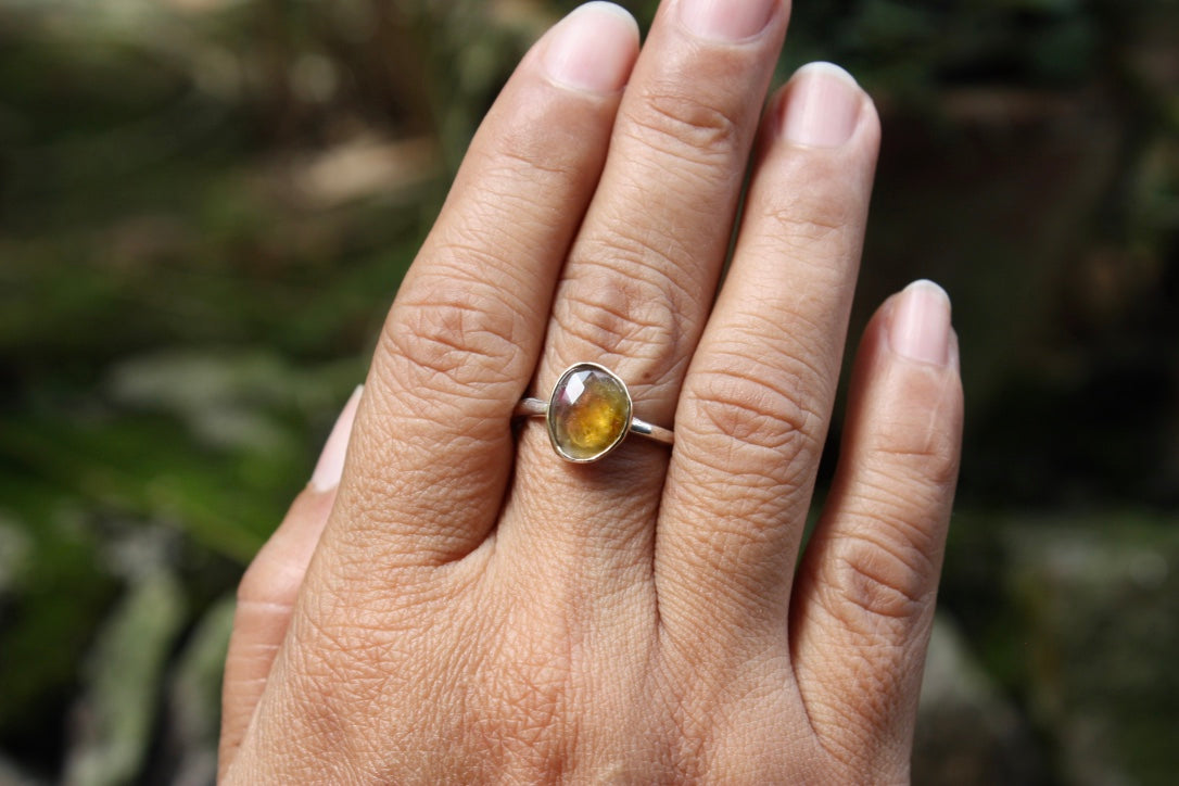 Watermelon Tourmaline Twig Ring, October Birthstone Ring