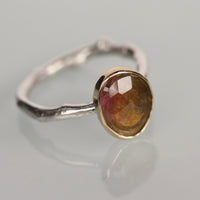 Watermelon Tourmaline Twig Ring, October Birthstone Ring