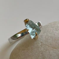 Raw Brazilian Aquamarine Ring, March Birthstone Ring