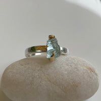 Raw Brazilian Aquamarine Ring, March Birthstone Ring
