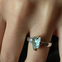 Raw Brazilian Aquamarine Ring, March Birthstone Ring