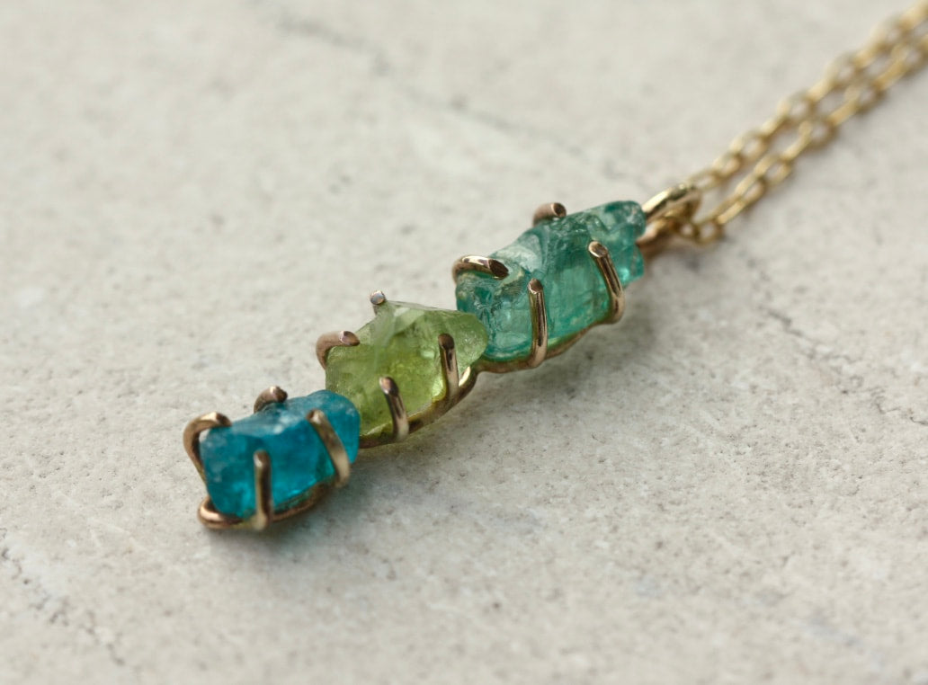 Raw Peridot and Apatite Pendant Necklace, August Birthstone Necklace