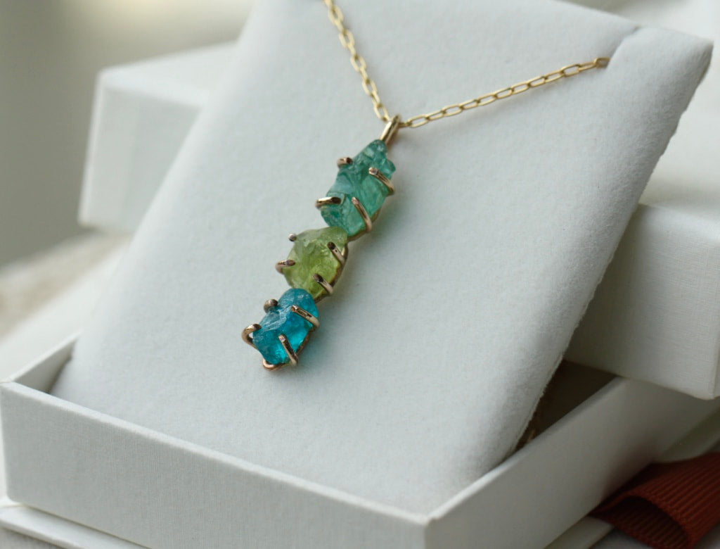 Raw Peridot and Apatite Pendant Necklace, August Birthstone Necklace