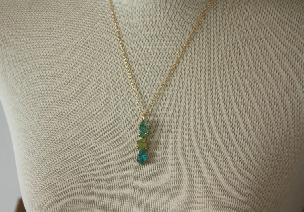 Raw Peridot and Apatite Pendant Necklace, August Birthstone Necklace