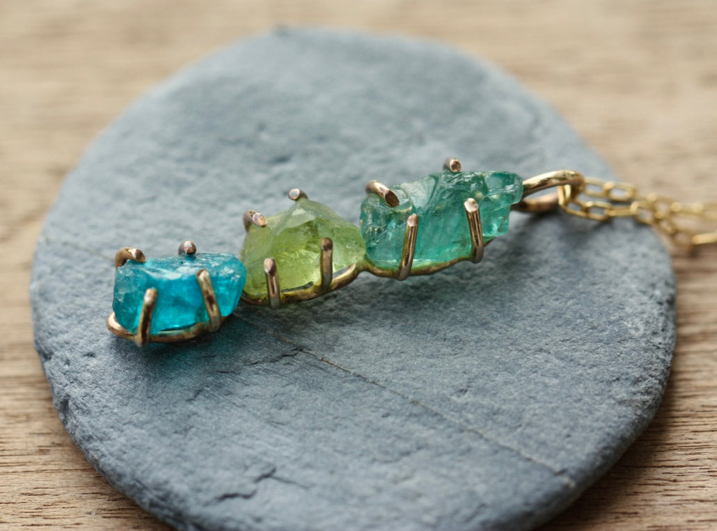 Raw Peridot and Apatite Pendant Necklace, August Birthstone Necklace