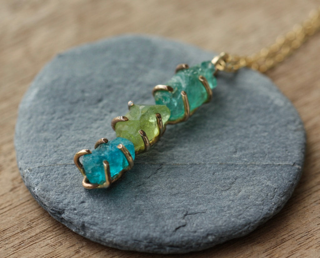 Raw Peridot and Apatite Pendant Necklace, August Birthstone Necklace