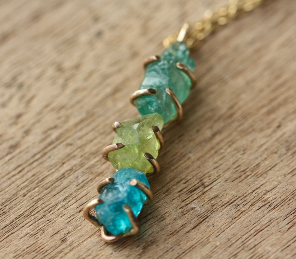 Raw Peridot and Apatite Pendant Necklace, August Birthstone Necklace
