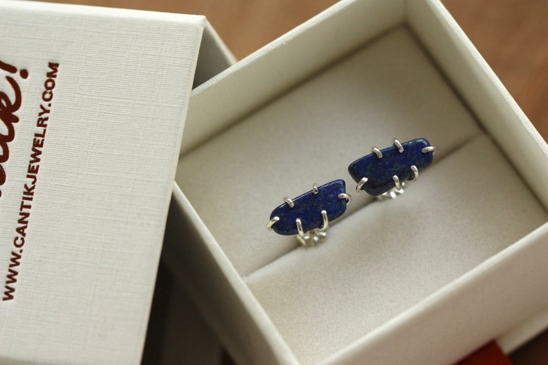 Natural Lapis Lazuli Stud Earrings,December Birthstone Earrings