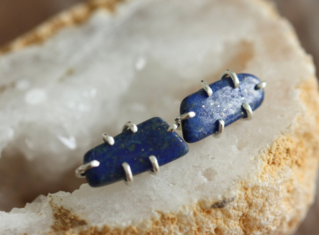 Natural Lapis Lazuli Stud Earrings,December Birthstone Earrings