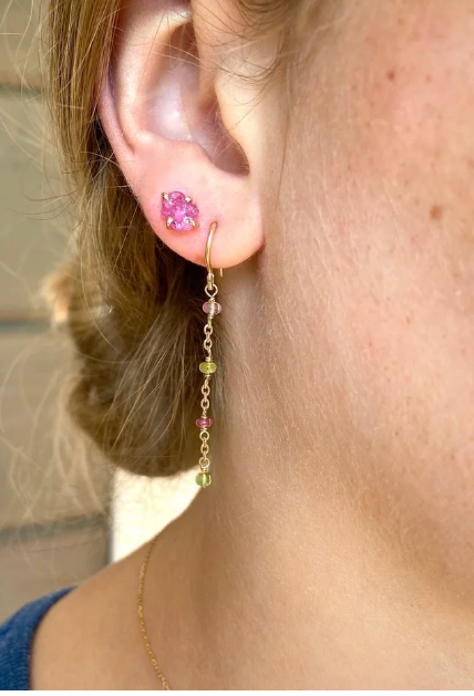Raw Pink Sapphire 14k Gold Stud Earrings, September Birthstone Earrings