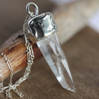 Raw Colombian Rock Crystal And Sterling Silver Pendant, Sterling Silver Chain