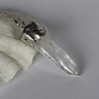 Raw Colombian Rock Crystal And Sterling Silver Pendant, Sterling Silver Chain