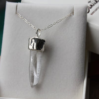 Raw Colombian Rock Crystal And Sterling Silver Pendant, Sterling Silver Chain