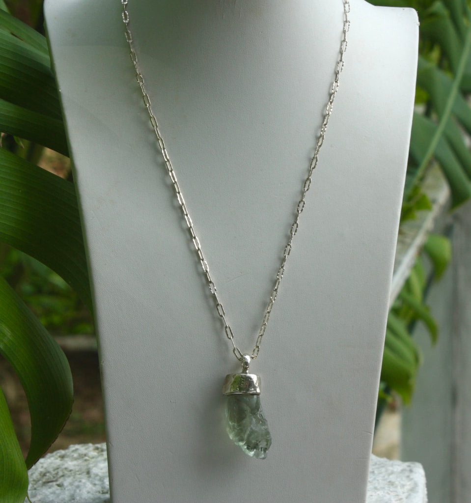 Raw Natural Green Amethyst / Prasiolite Pendant Necklace