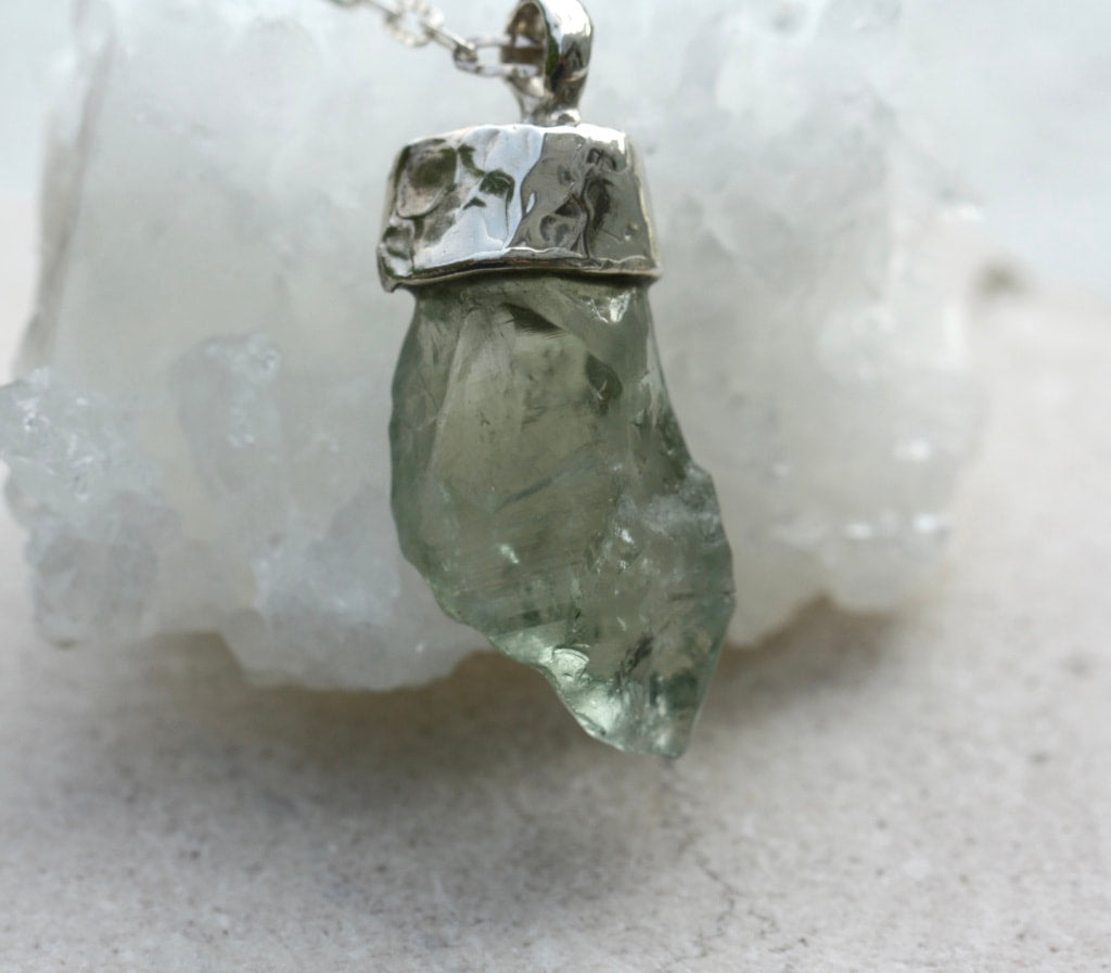 Raw Natural Green Amethyst / Prasiolite Pendant Necklace