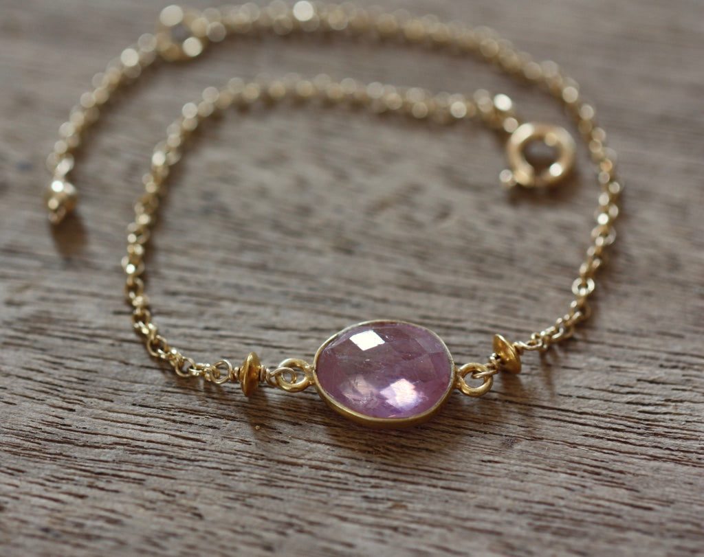 Rose Cut Pink Sapphire Bracelet, 14k Gold Filled / Gold Vermeil