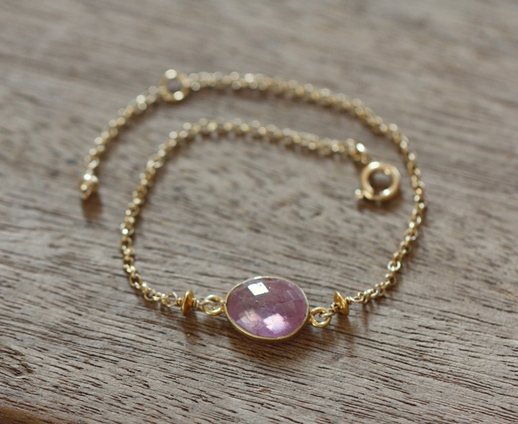 Rose Cut Pink Sapphire Bracelet, 14k Gold Filled / Gold Vermeil