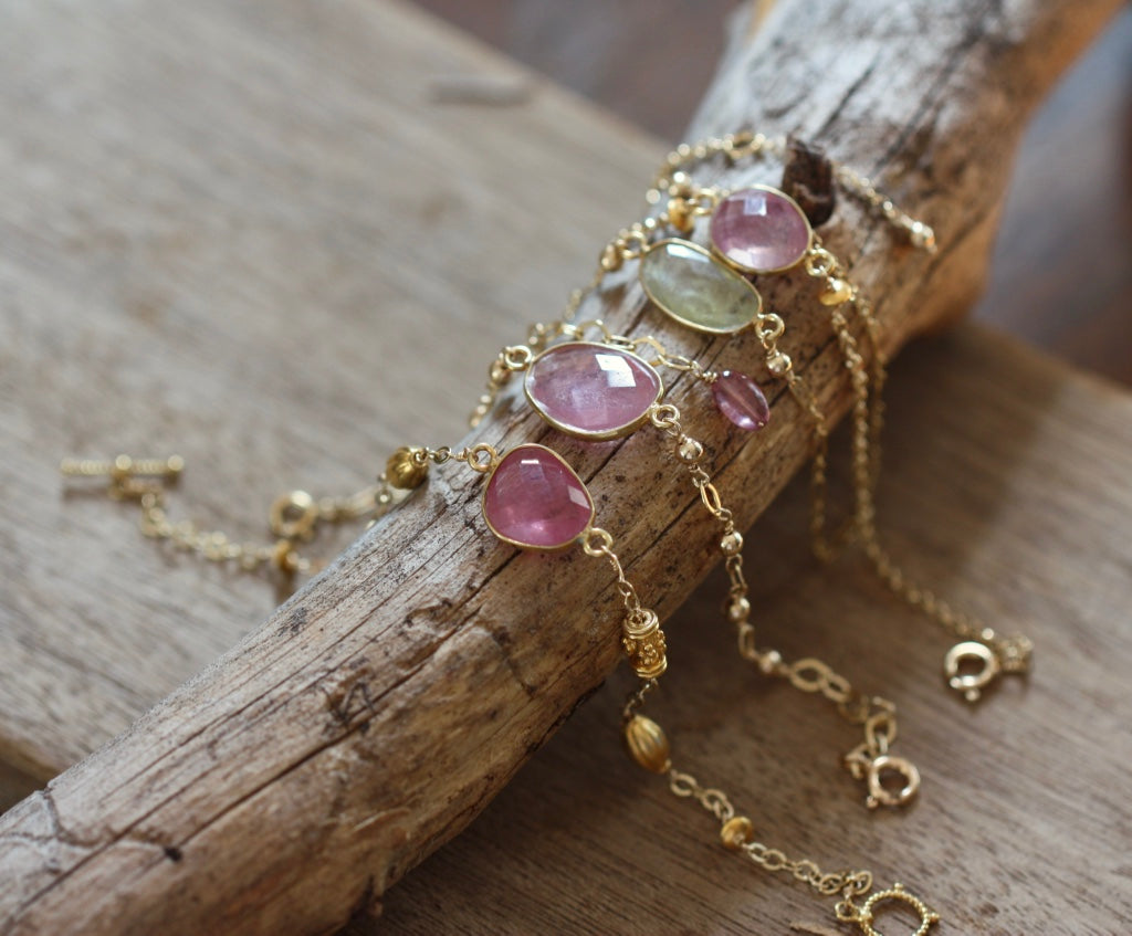 Rose Cut Pink Sapphire Bracelet, 14k Gold Filled / Gold Vermeil
