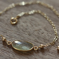 Rose Cut Green Sapphire Bracelet, 14k Gold Filled / Gold Vermeil