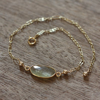 Rose Cut Green Sapphire Bracelet, 14k Gold Filled / Gold Vermeil