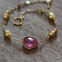 Rose Cut Hot Pink Sapphire Bracelet, 14k Gold Filled / Gold Vermeil