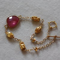 Rose Cut Hot Pink Sapphire Bracelet, 14k Gold Filled / Gold Vermeil