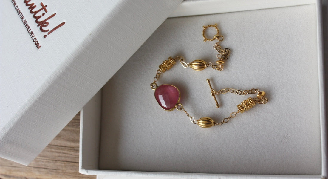 Rose Cut Hot Pink Sapphire Bracelet, 14k Gold Filled / Gold Vermeil